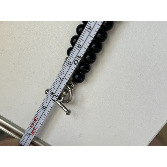 Genuine Black Onyx Beads Silver Plated Beaded Gemstone Necklace 21” - Picture 5 of 5